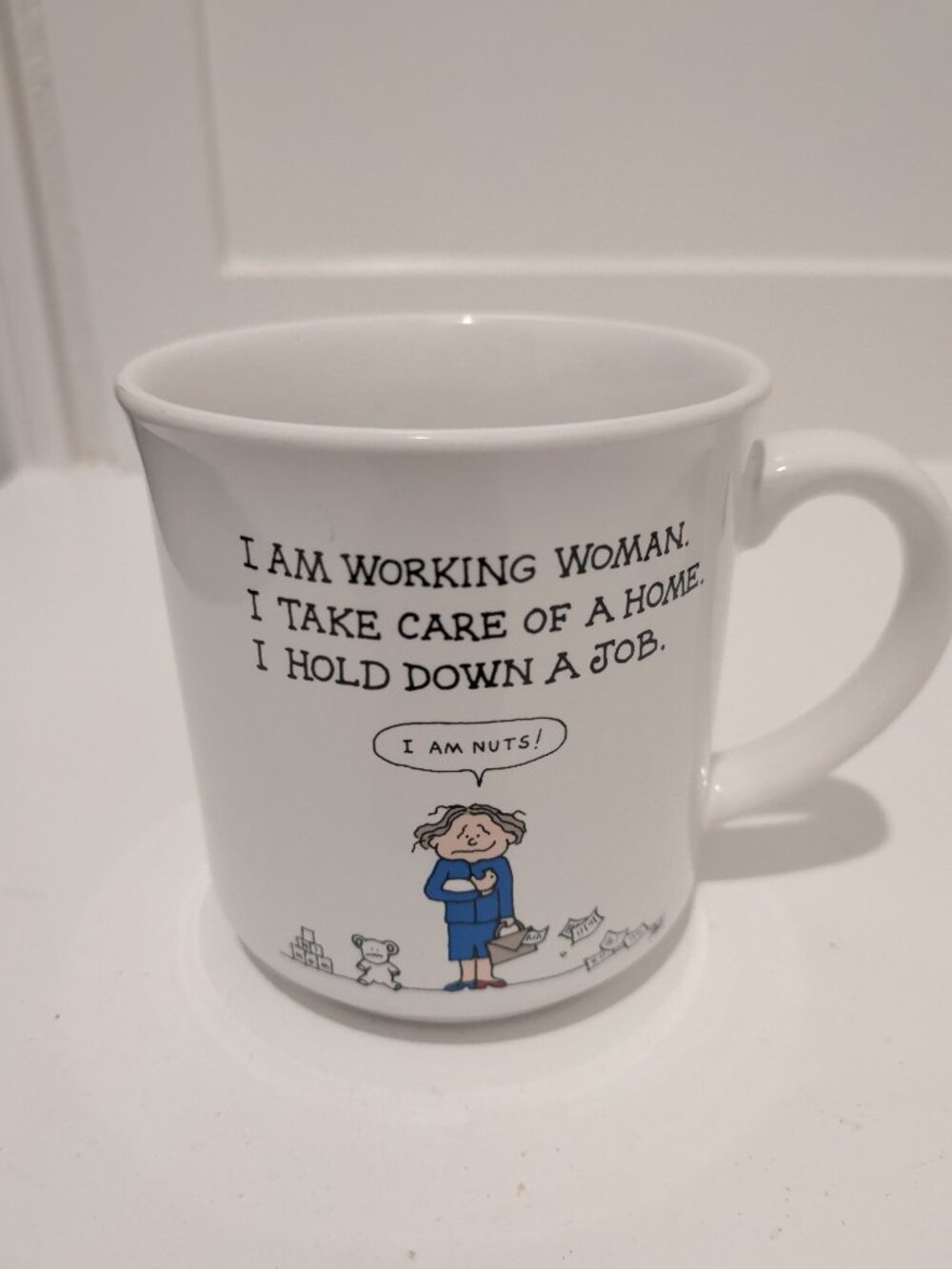 Vtg 1980s Barbara Dale Working Woman Coffee Mug Recycled Paper Products Japan